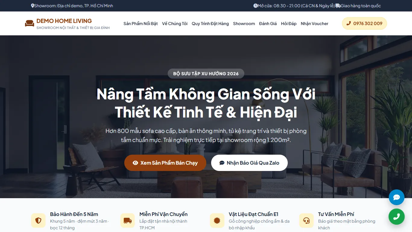Ảnh chụp trang đích Showroom nội thất