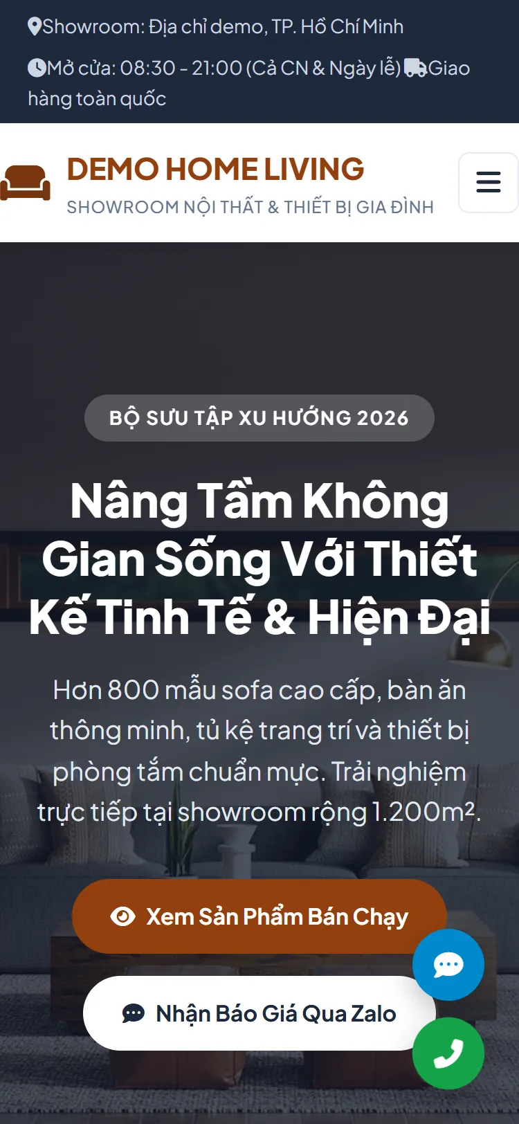 Trang đích Showroom trên điện thoại