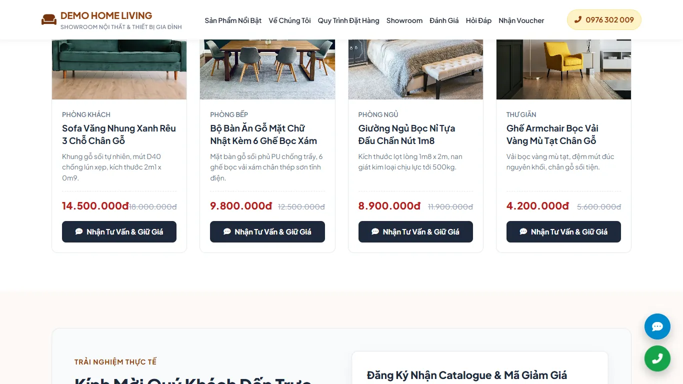Landing page Showroom nội thất & gia dụng – Khối nội dung (máy tính)