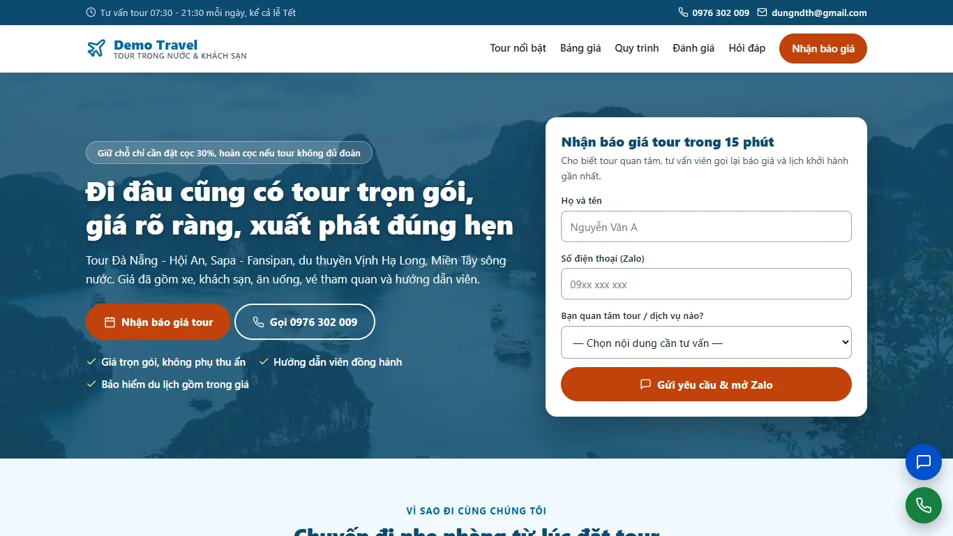 Ảnh chụp Landing page Tour & Du lịch