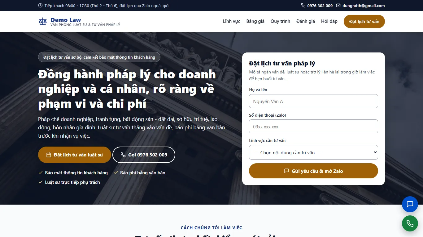 Ảnh chụp Landing page Văn phòng luật sư & Tư vấn pháp lý