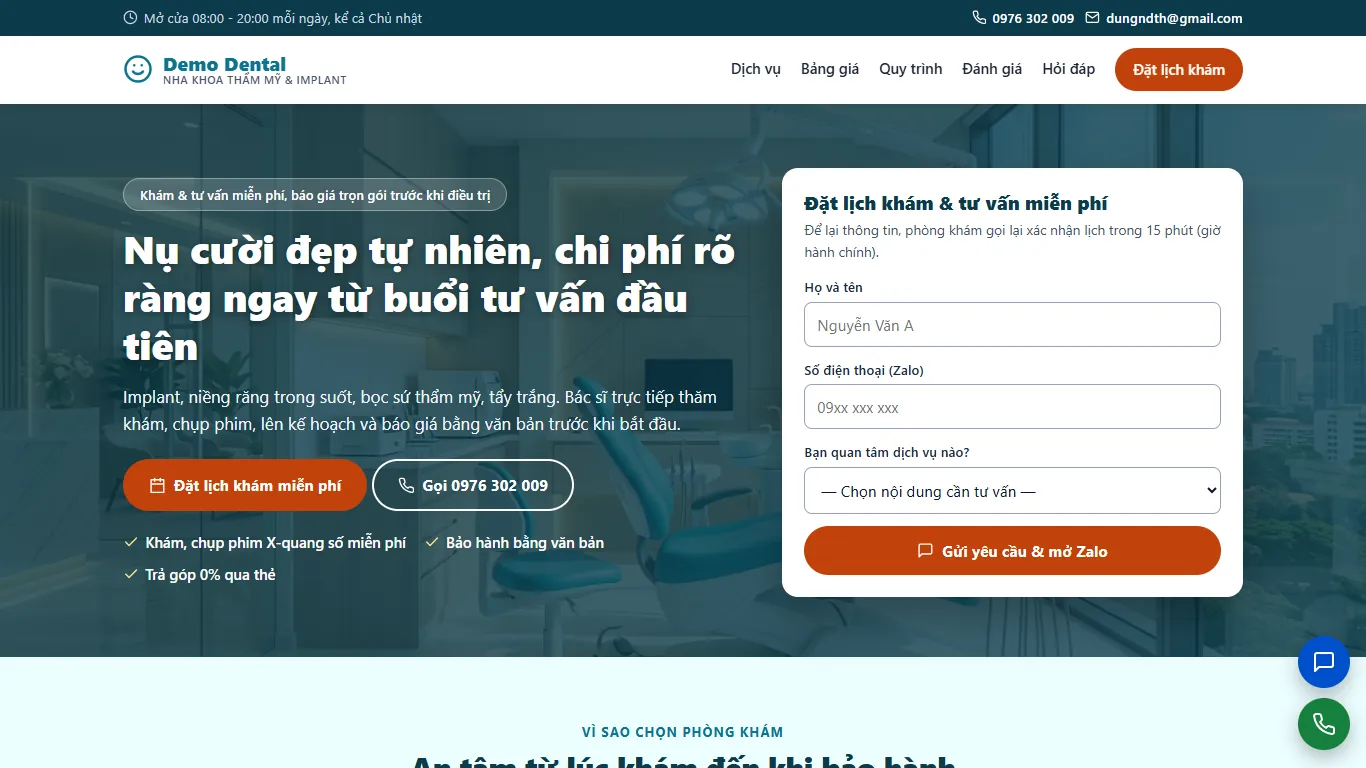Ảnh chụp Landing page Nha khoa thẩm mỹ & Implant