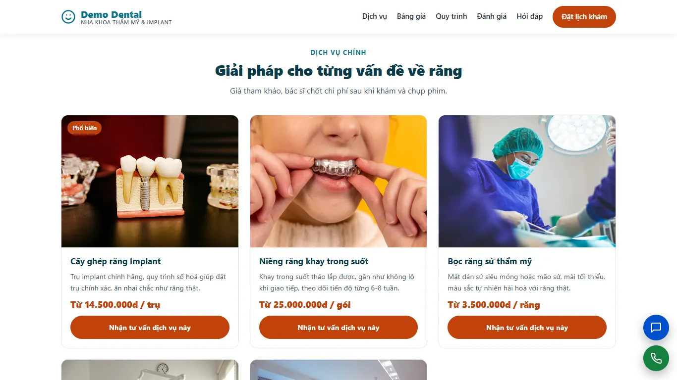 Landing page Nha khoa thẩm mỹ & Implant – Khối nội dung (máy tính)