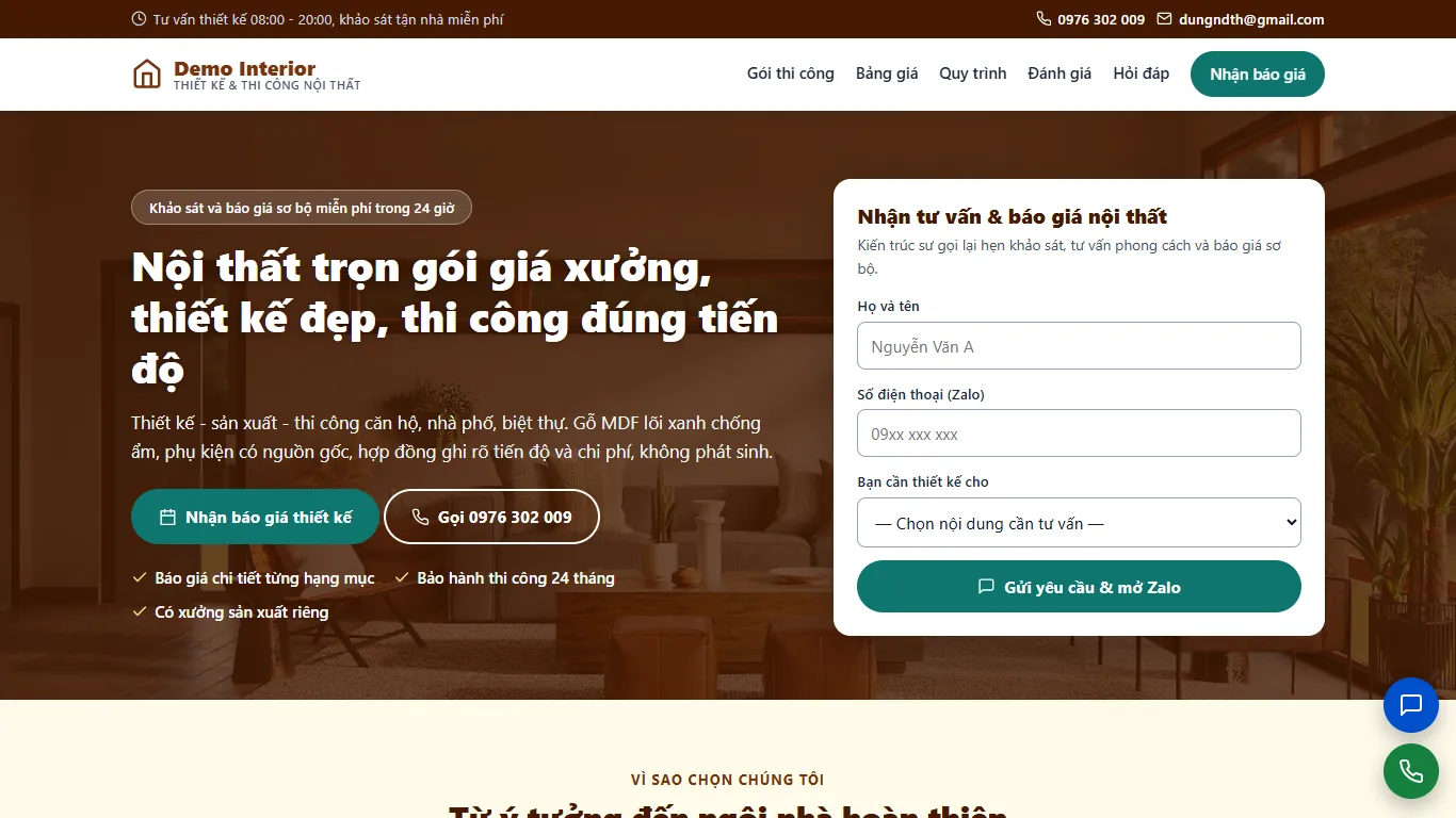 Ảnh chụp Landing page Thiết kế & Thi công nội thất