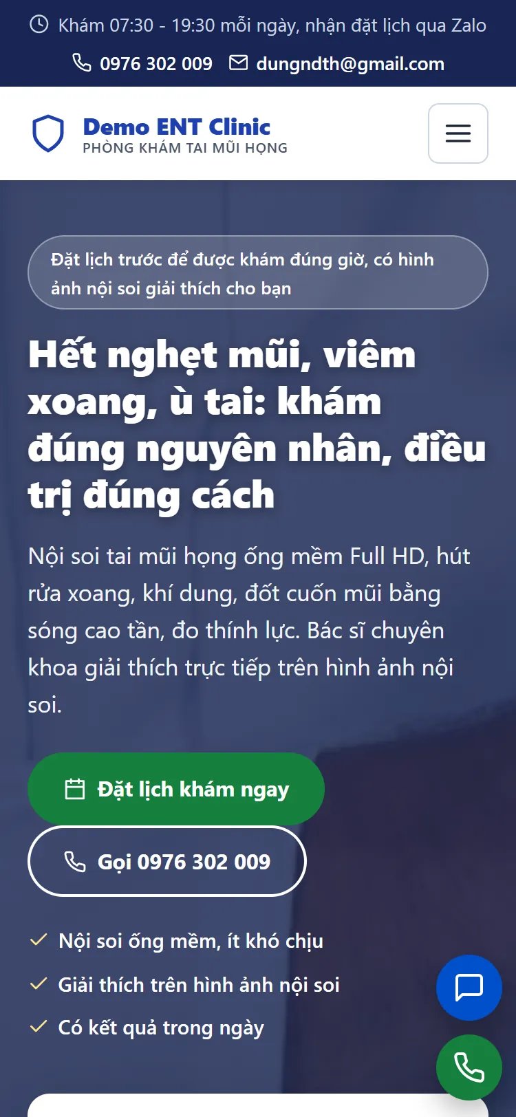 Landing page Phòng khám Tai Mũi Họng – Trang chủ (điện thoại)