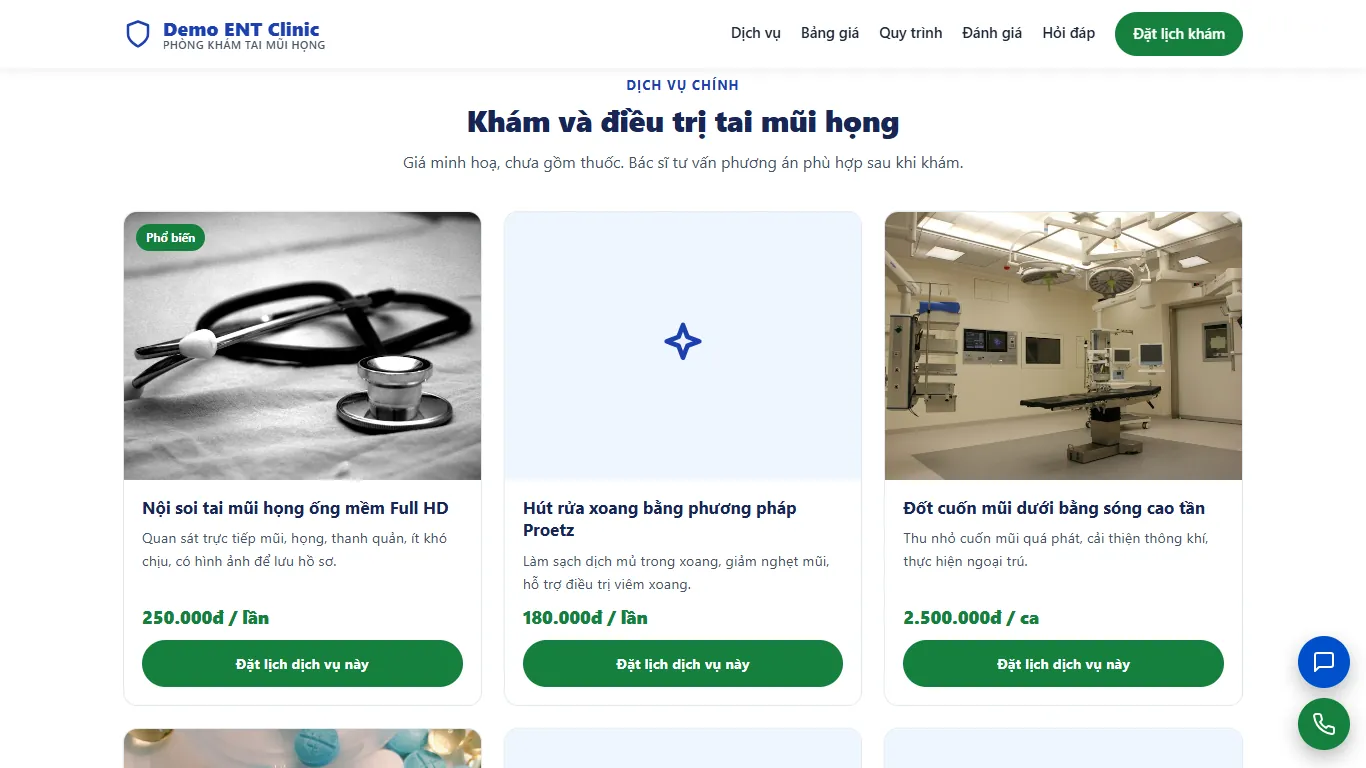 Landing page Phòng khám Tai Mũi Họng – Khối nội dung (máy tính)