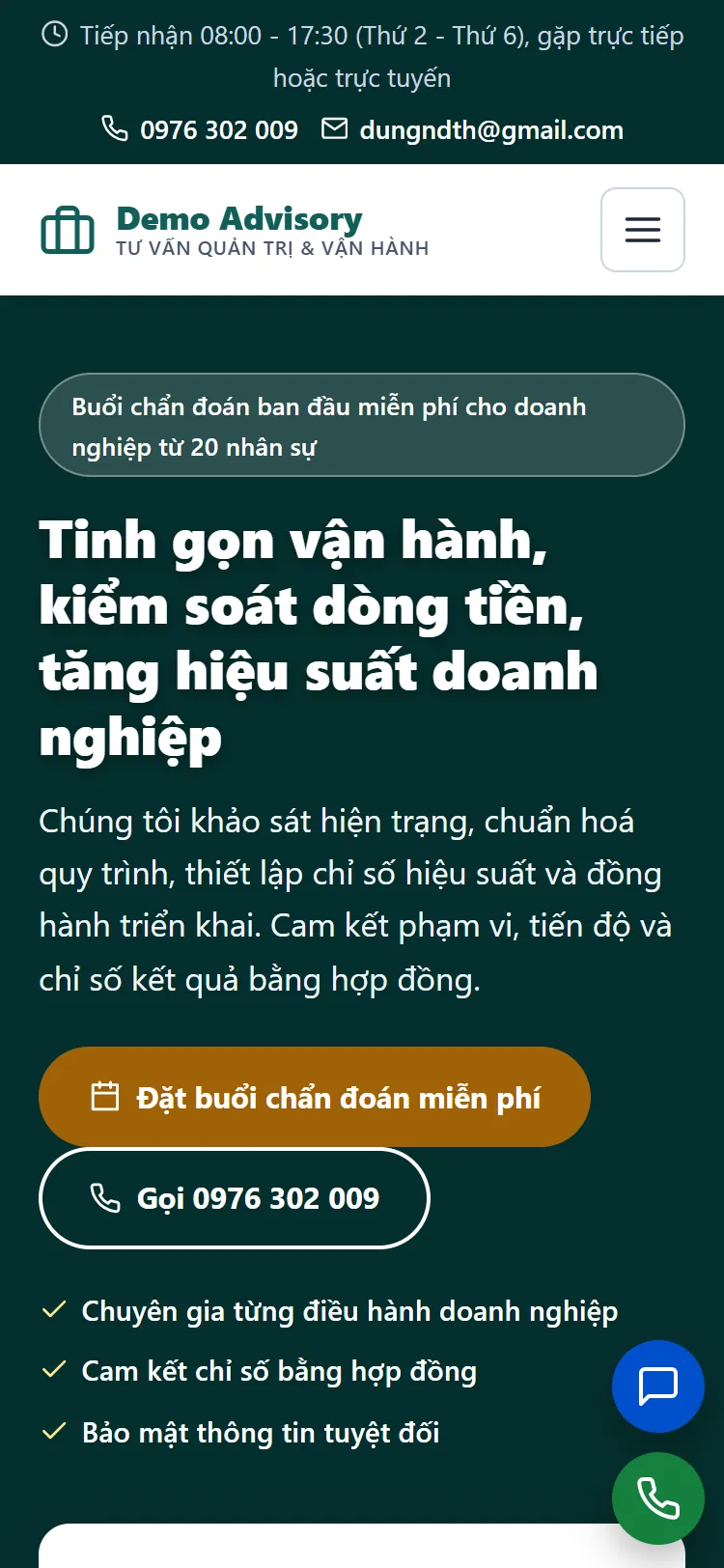 Landing page Tư vấn quản trị & vận hành – Trang chủ (điện thoại)