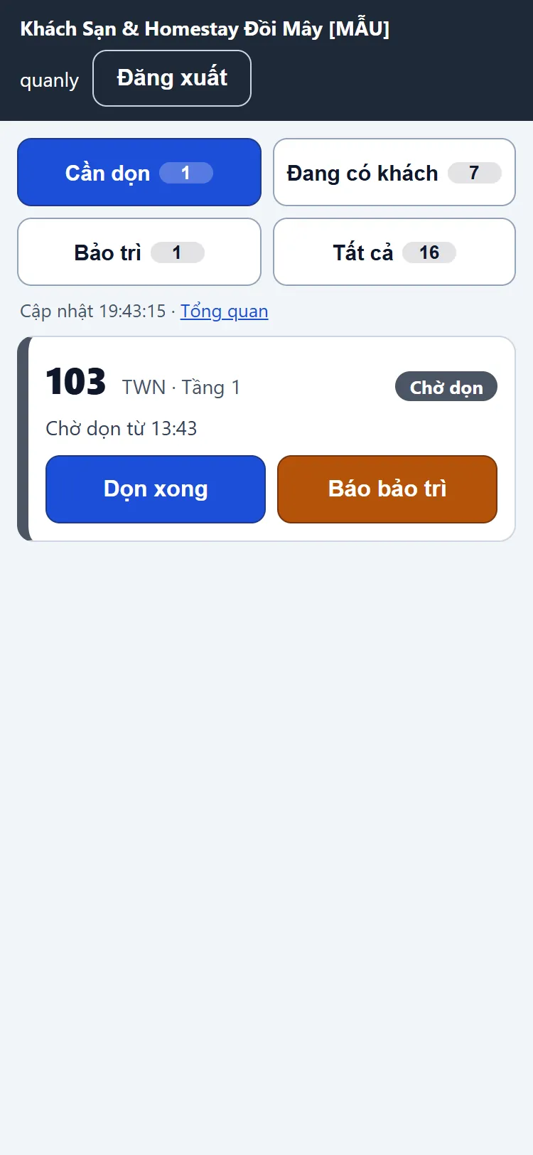 Màn buồng phòng trên điện thoại