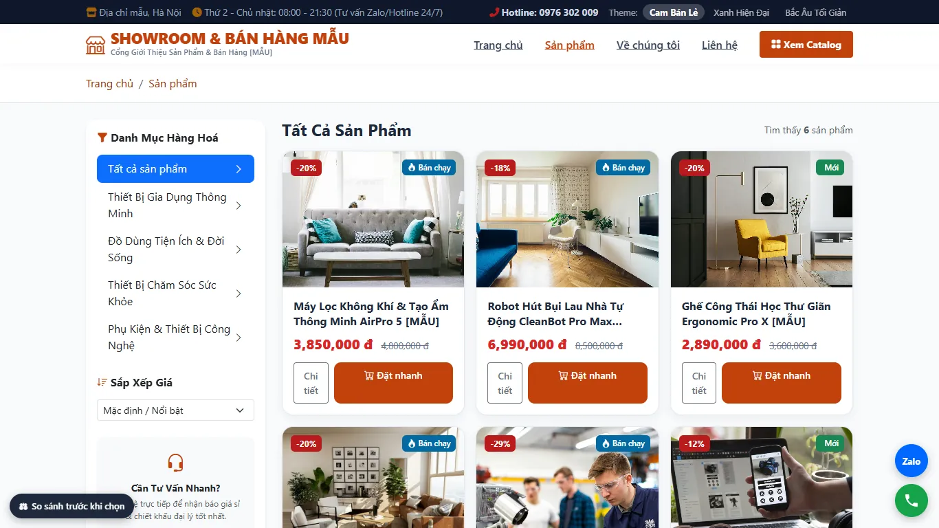 Web Bán hàng & Showroom – Danh sách sản phẩm (máy tính)