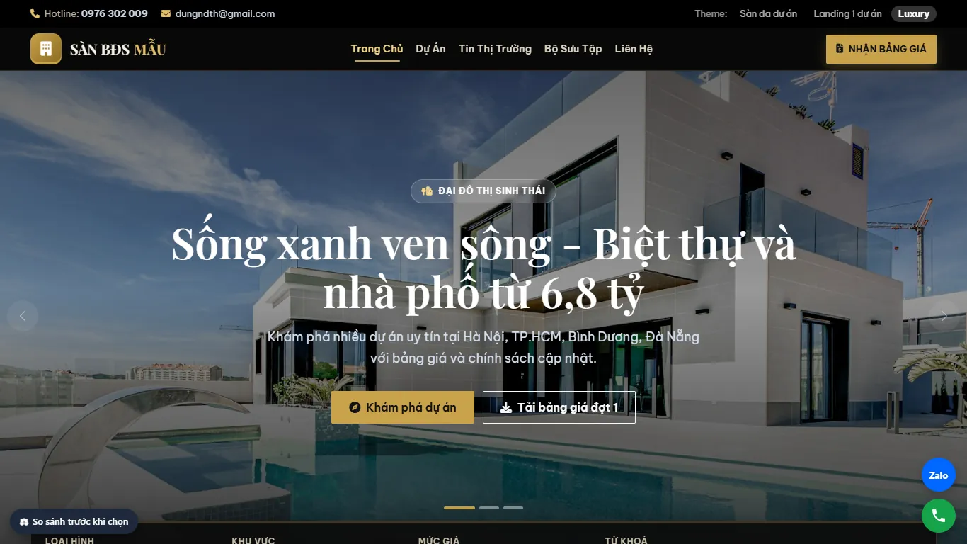 Web Bất động sản – Giao diện thứ hai (máy tính)
