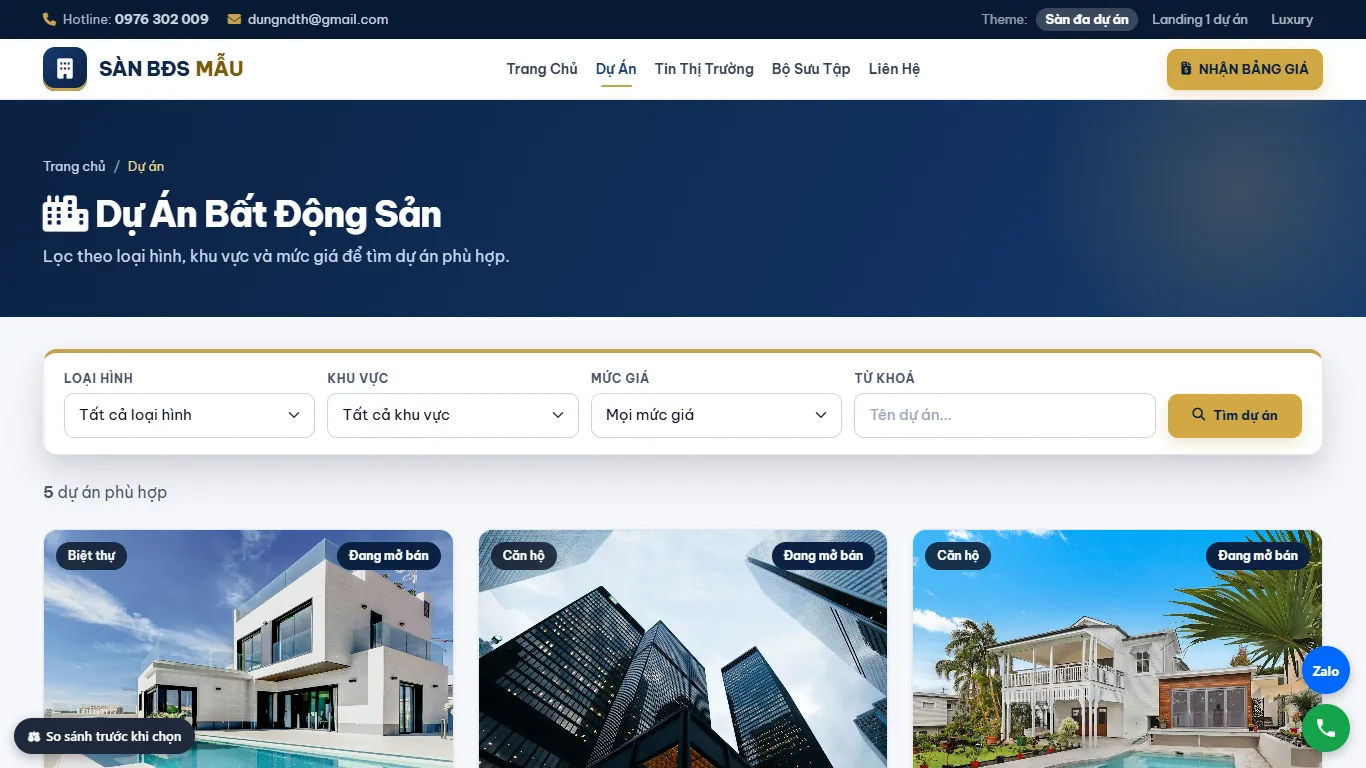 Web Bất động sản – Dự án (máy tính)