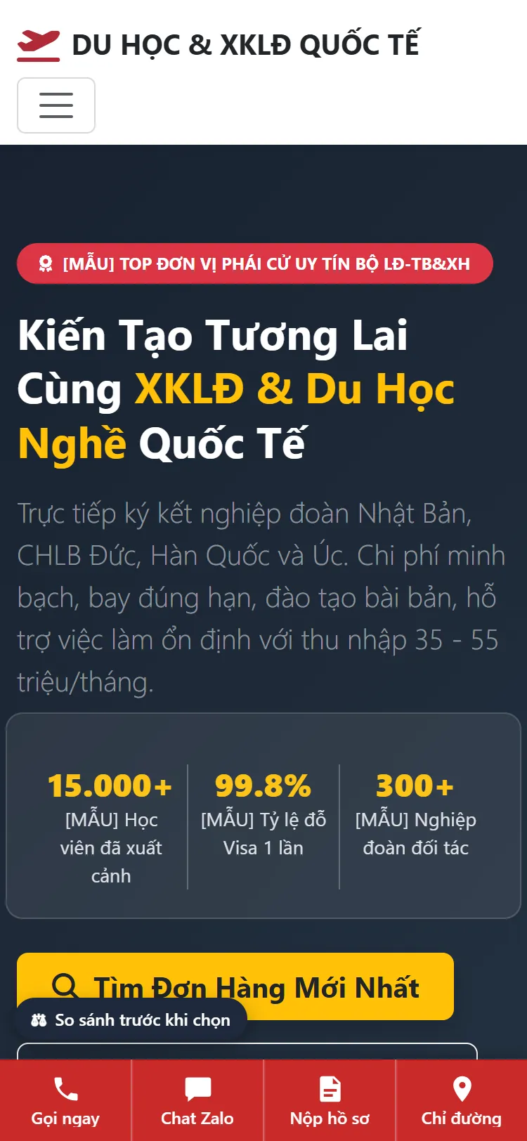 Web Du học & Xuất khẩu lao động – Trang chủ (điện thoại)