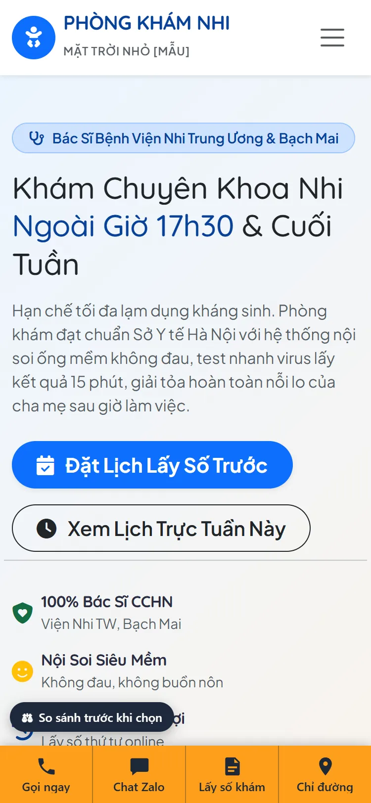 Web Phòng khám Nhi – Trang chủ (điện thoại)