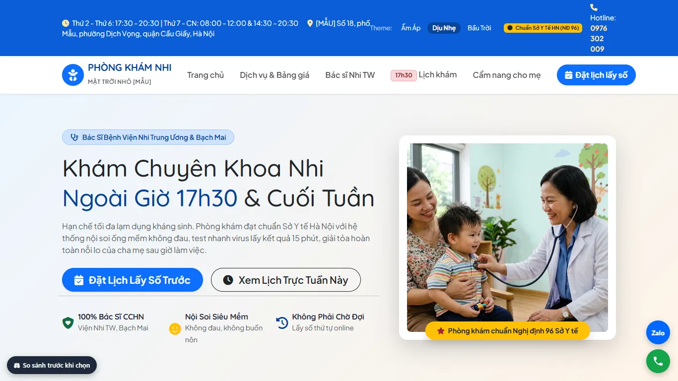 Web Phòng khám Nhi – Giao diện thứ hai (máy tính)