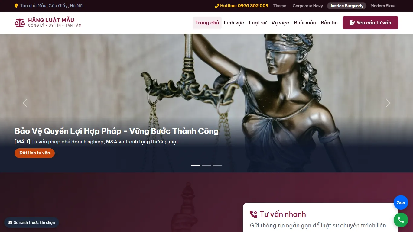 Web Văn phòng Luật sư – Giao diện thứ hai (máy tính)