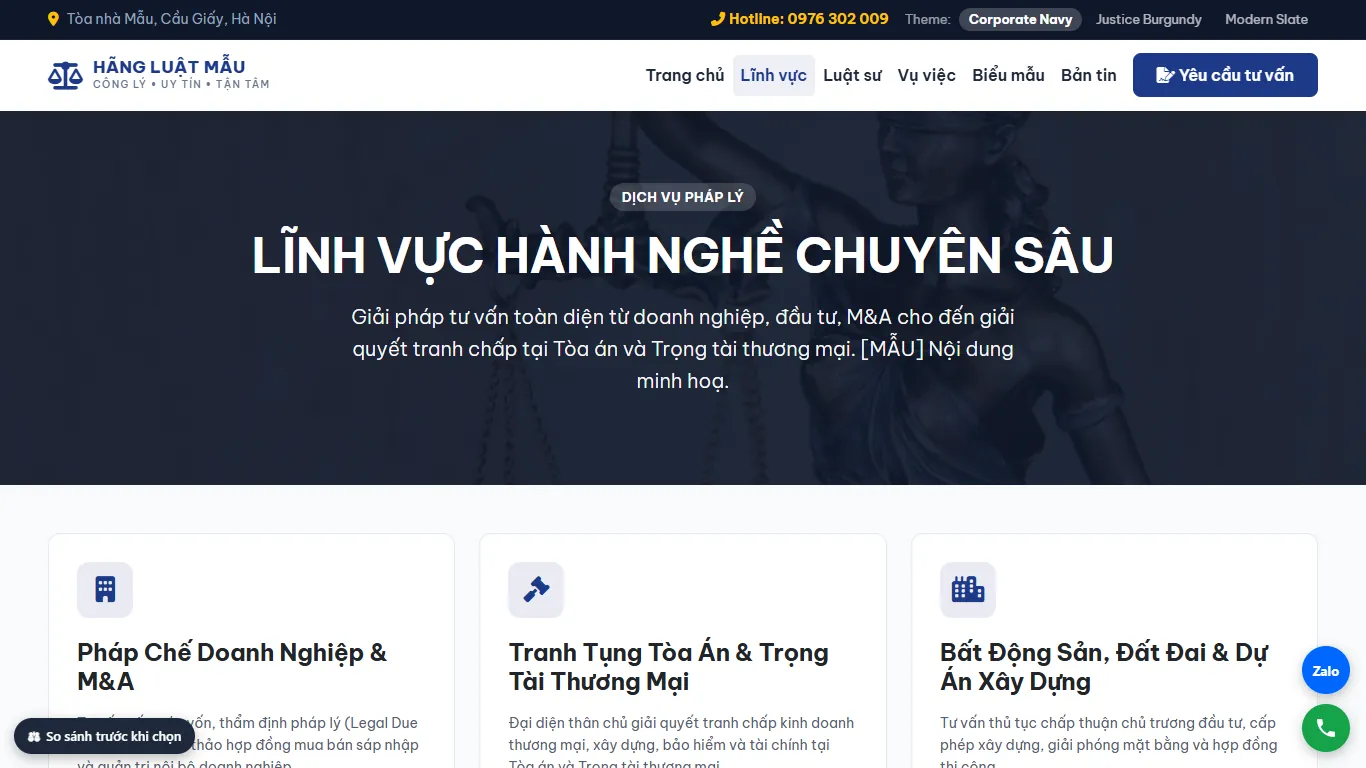 Web Văn phòng Luật sư – Lĩnh vực hành nghề (máy tính)