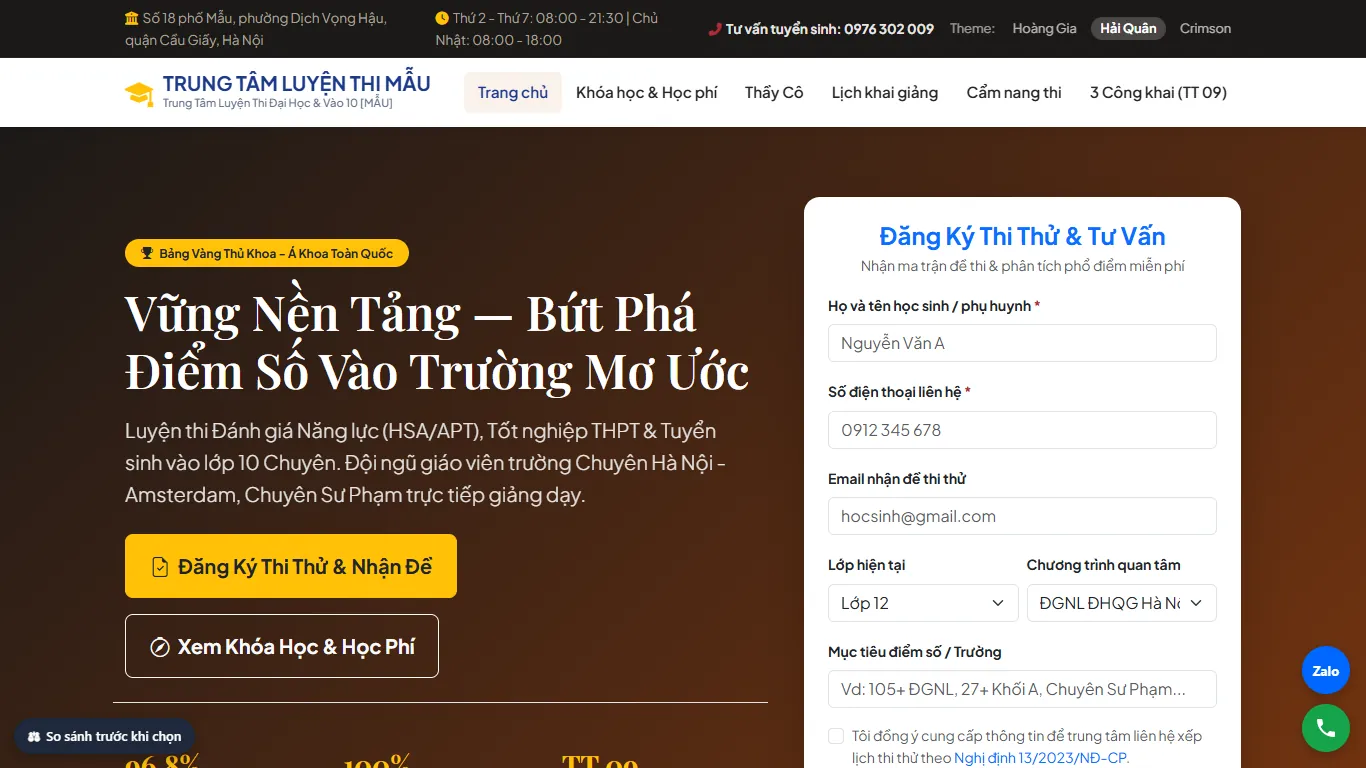 Web Luyện thi – Giao diện thứ hai (máy tính)