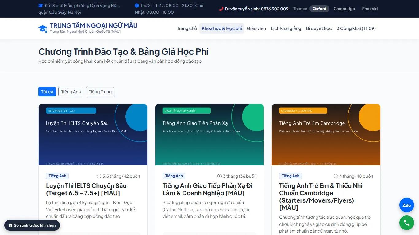 Web Trung tâm Ngoại ngữ – Khoá học (máy tính)