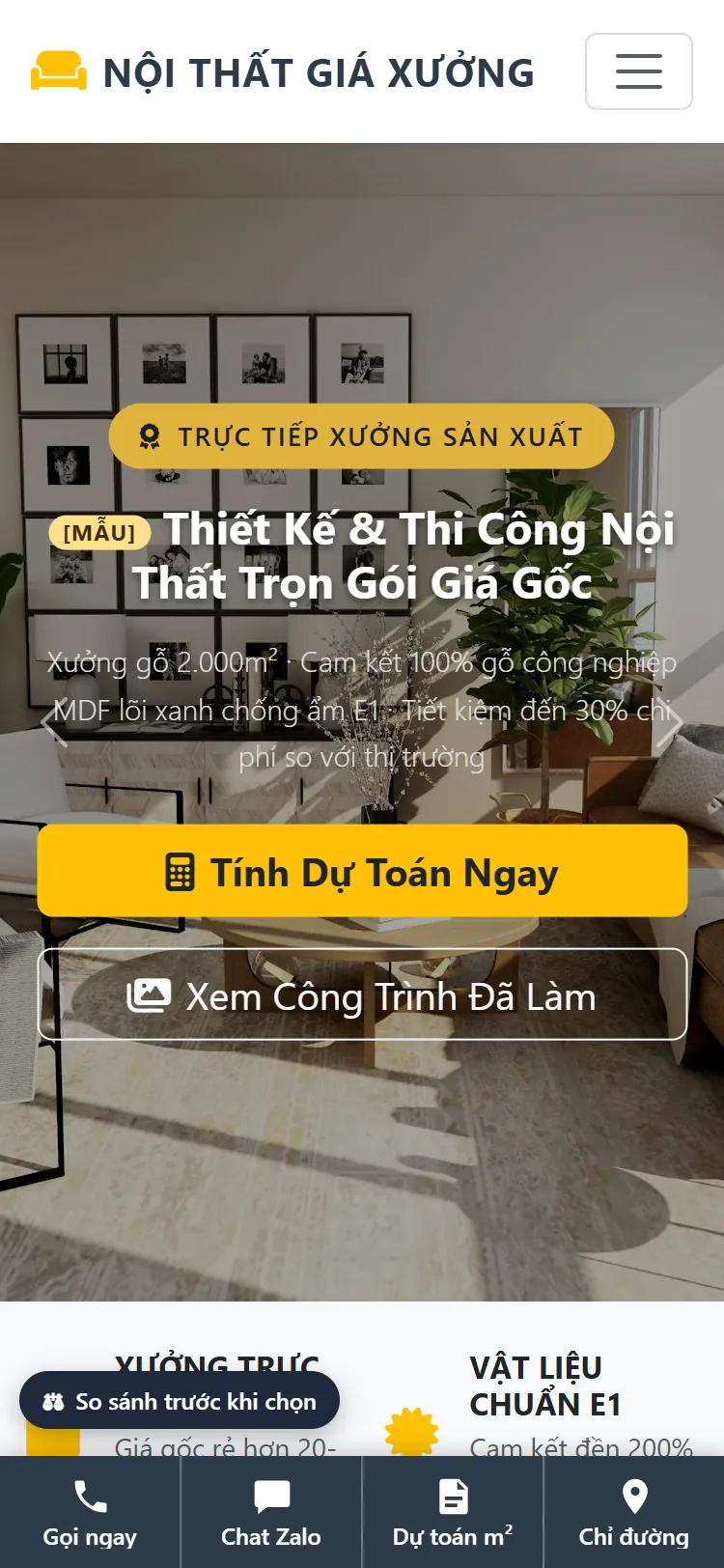 Web Nội thất & Thi công – Trang chủ (điện thoại)