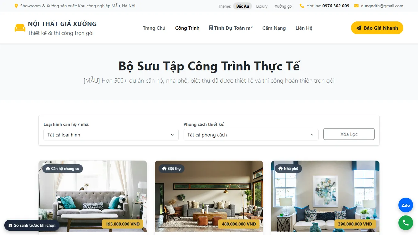 Web Nội thất & Thi công – Công trình (máy tính)
