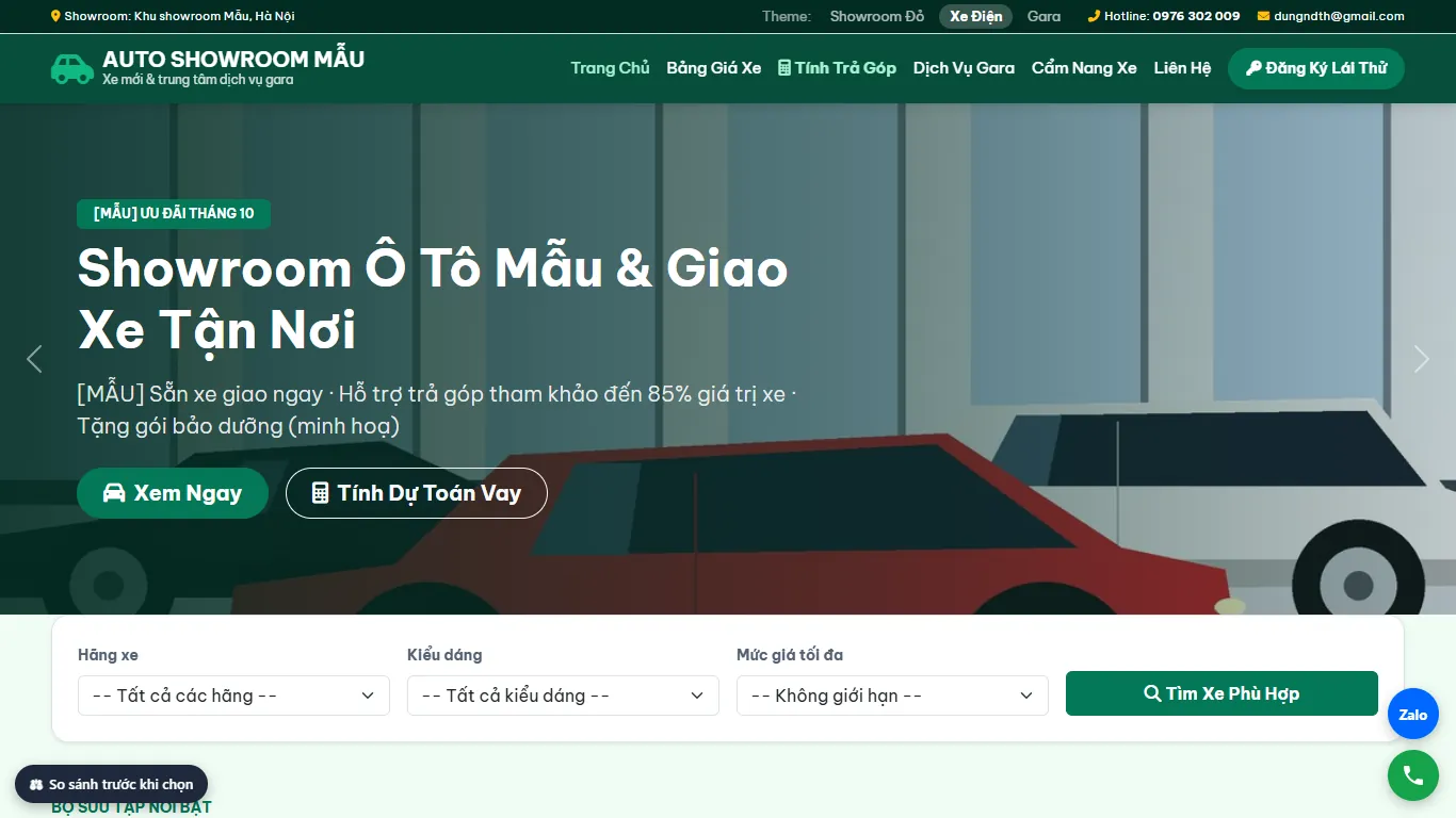 Web Ô tô & Gara – Giao diện thứ hai (máy tính)