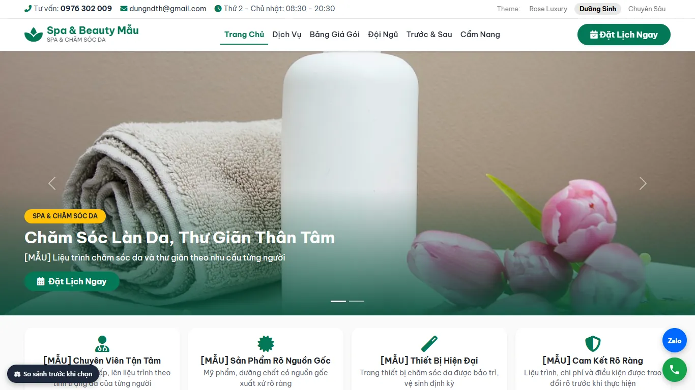 Web Spa & Thẩm mỹ – Giao diện thứ hai (máy tính)