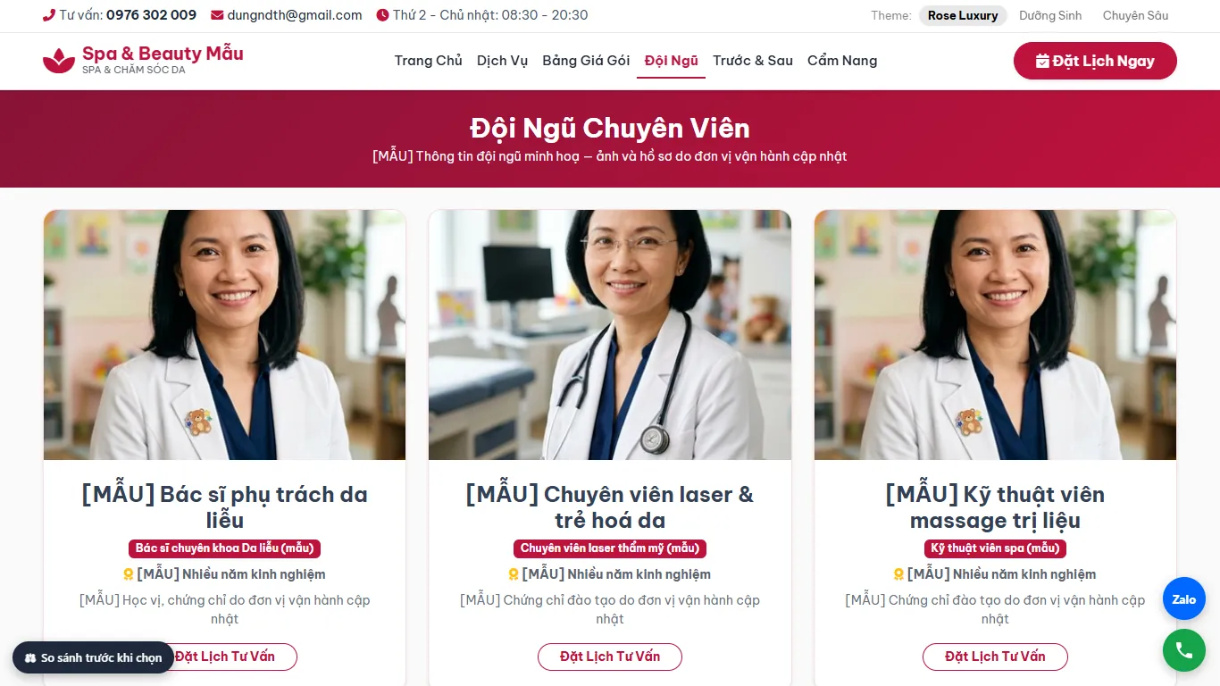 Web Spa & Thẩm mỹ – Đội ngũ chuyên viên (máy tính)
