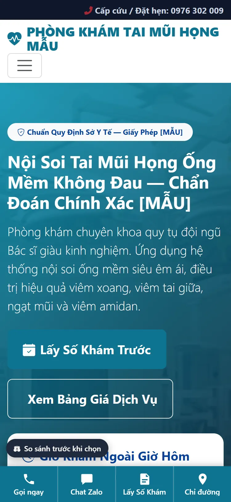 Web Phòng khám Tai Mũi Họng – Trang chủ (điện thoại)