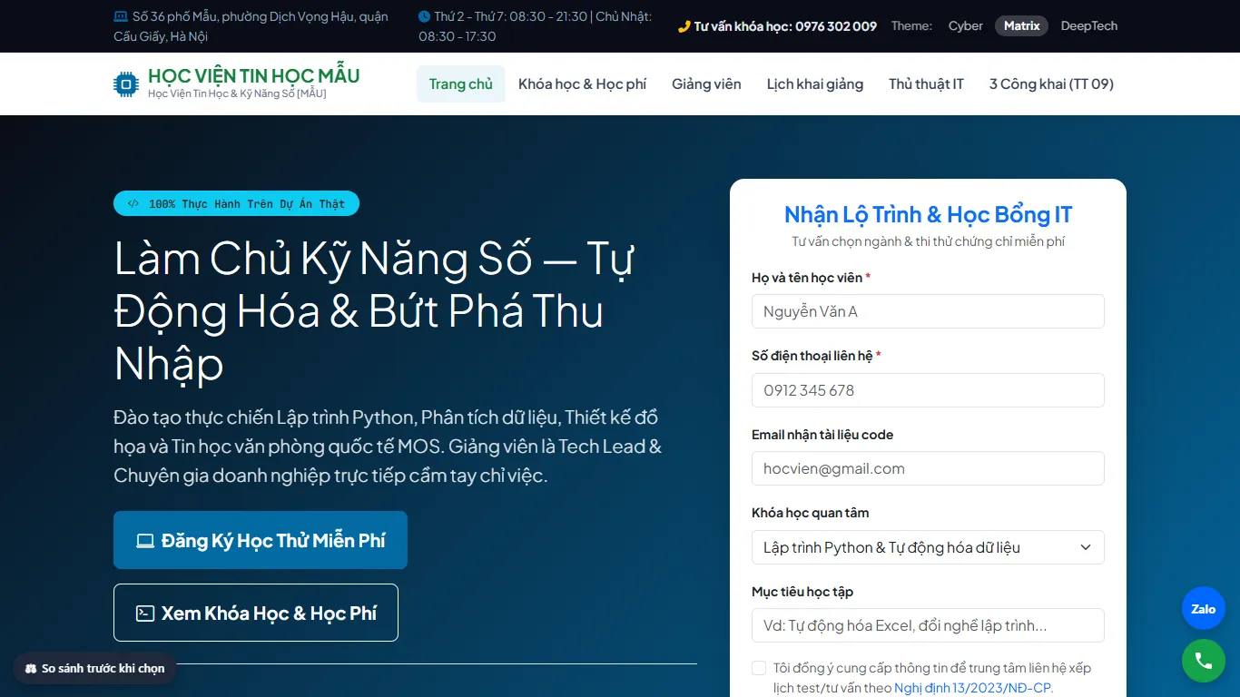 Web Trung tâm Tin học – Giao diện thứ hai (máy tính)