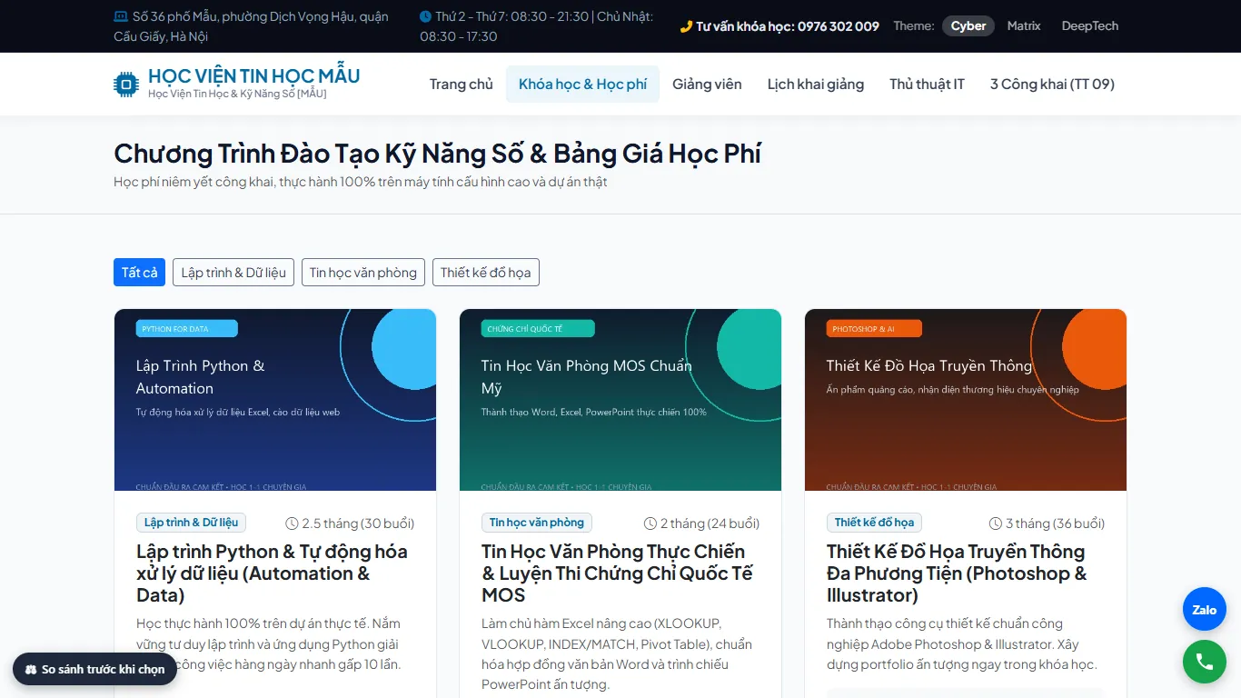 Web Trung tâm Tin học – Khoá học (máy tính)