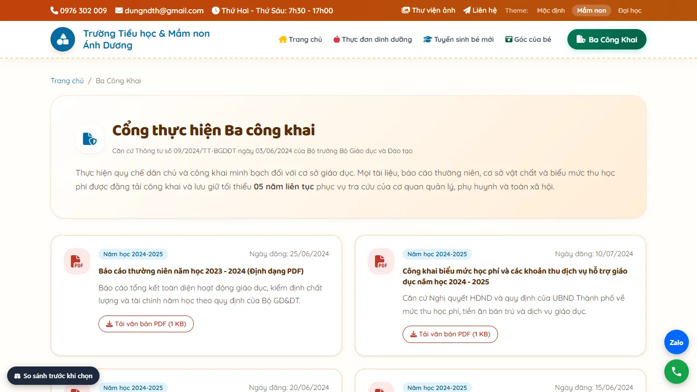 Web Trường học – Ba công khai (máy tính)