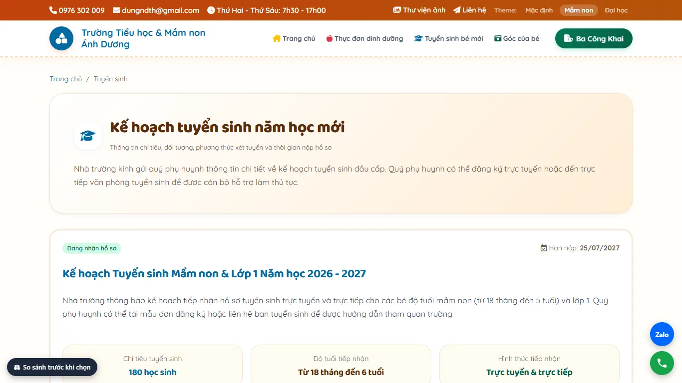 Web Trường học – Tuyển sinh (máy tính)