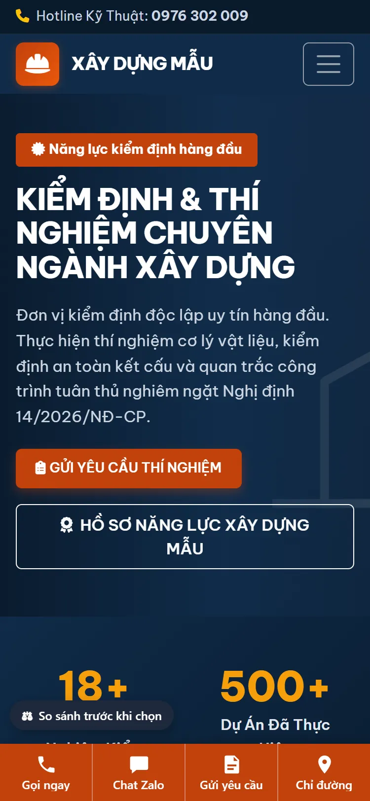 Web Xây dựng & Kiểm định – Trang chủ (điện thoại)