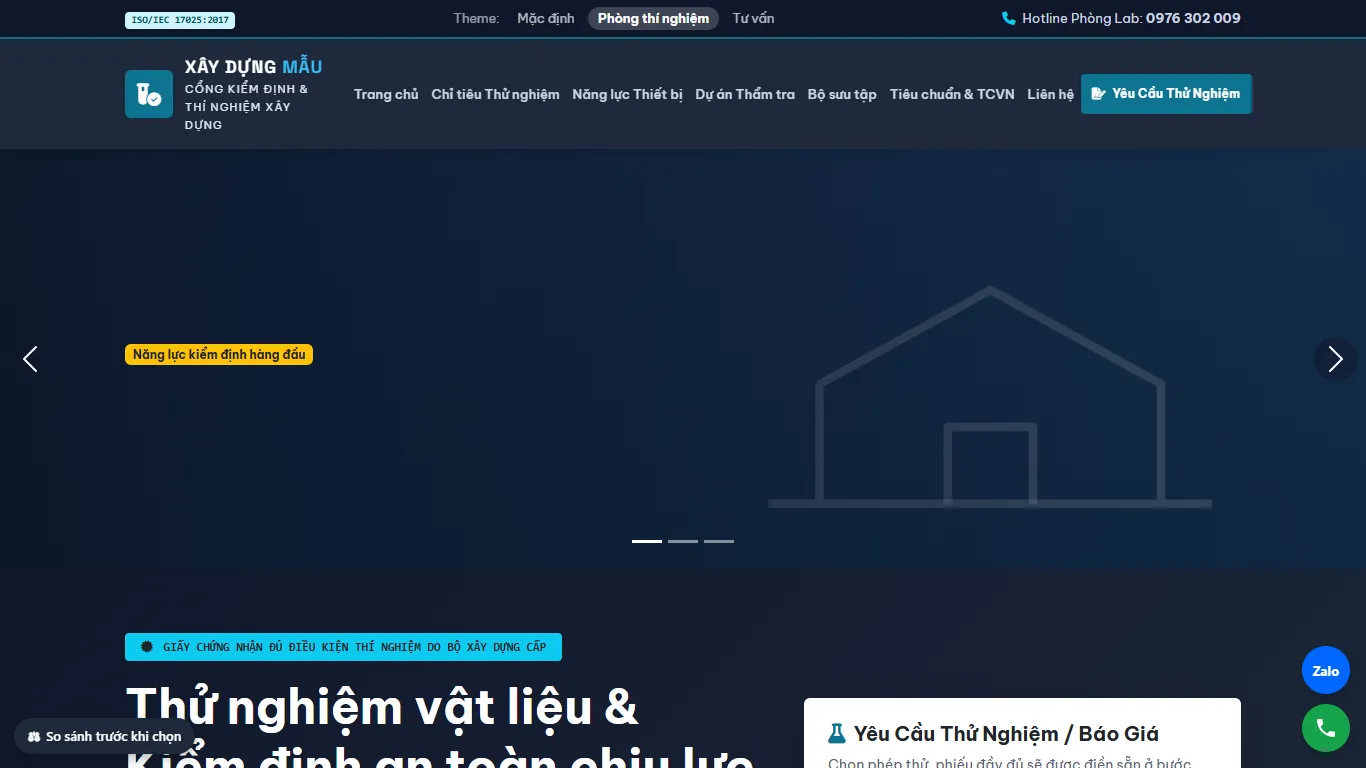 Web Xây dựng & Kiểm định – Giao diện thứ hai (máy tính)