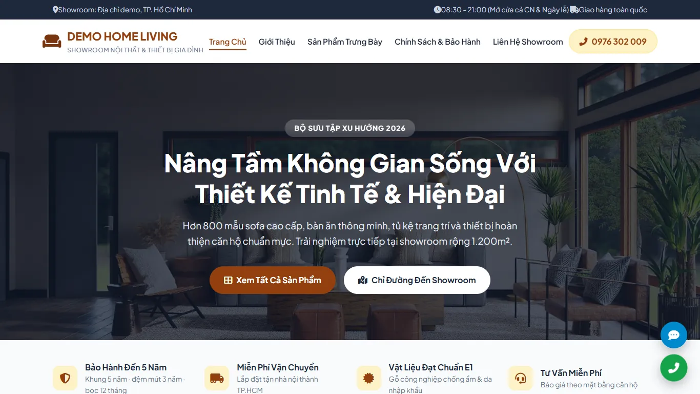 Ảnh chụp Web tĩnh Showroom nội thất (nhiều trang)