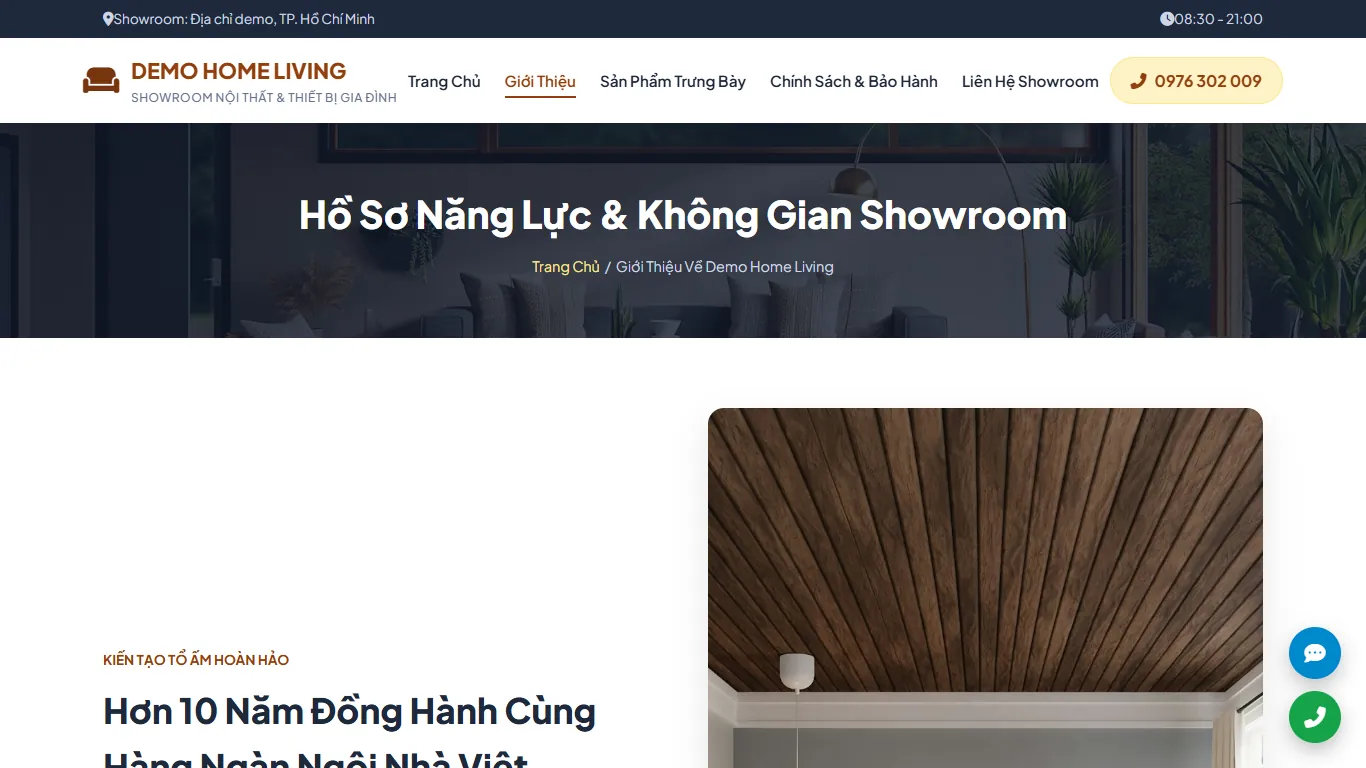 Web tĩnh Showroom nội thất (nhiều trang) – Trang Giới thiệu (máy tính)