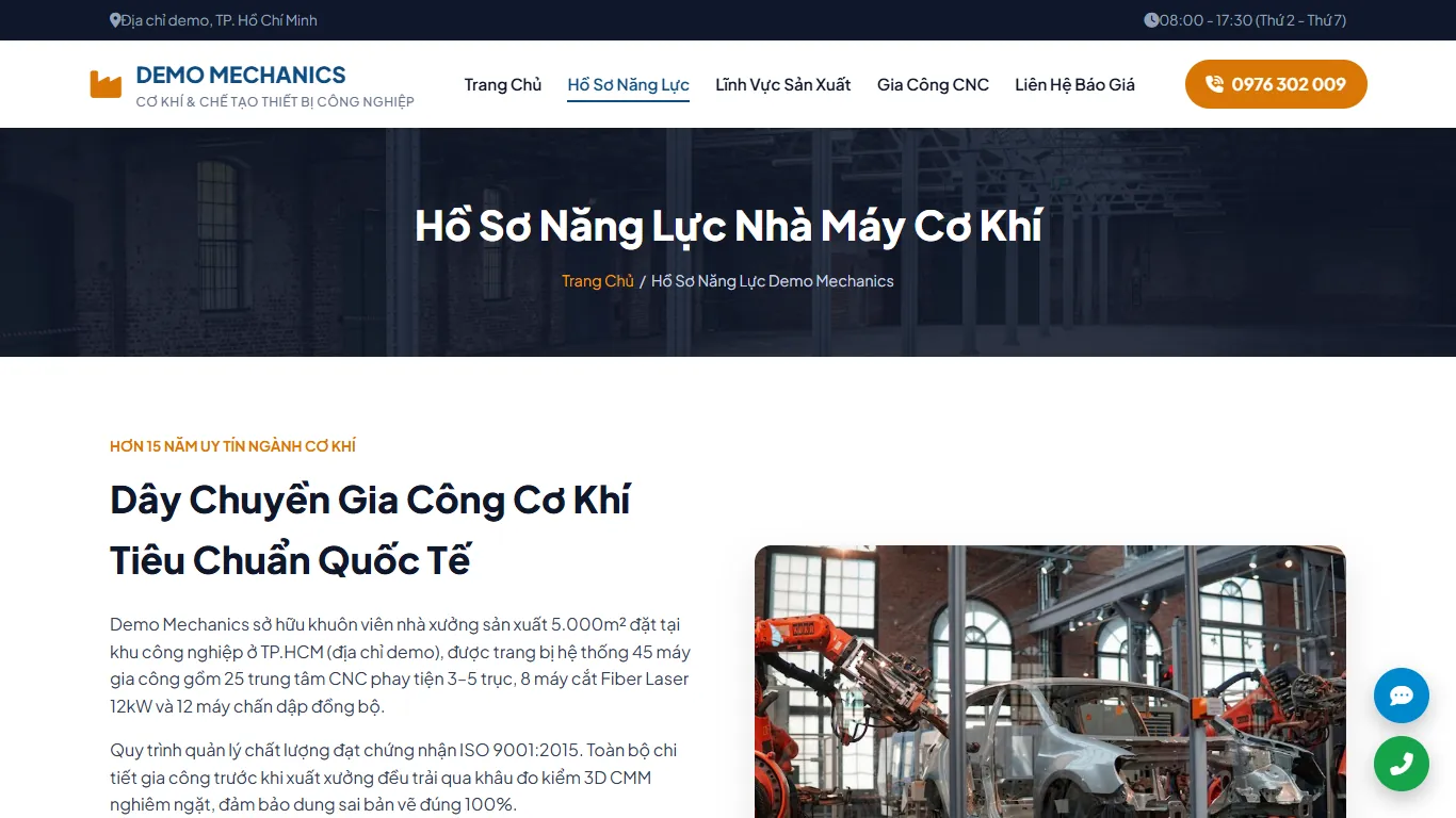 Web tĩnh Hồ sơ năng lực doanh nghiệp – Trang Giới thiệu (máy tính)