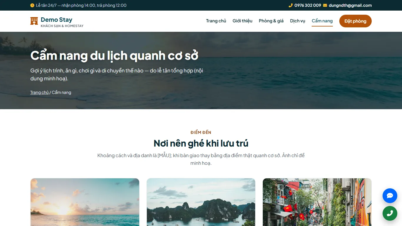 Web tĩnh Khách sạn & Homestay – Dịch vụ và cẩm nang